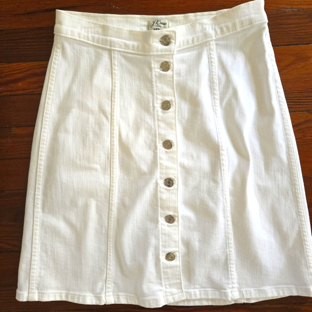 J. Crew White Button-Front Denim Skirt